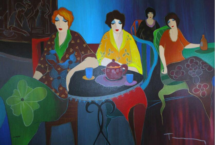 Itzchak Tarkay Portraiture Painting Cafe Bistro II 2008 IT359